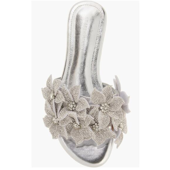 Azalea Wang Women's Estelle Paislee Flower Slide Sandals Silver Size 7 NIB - Picture 14 of 14